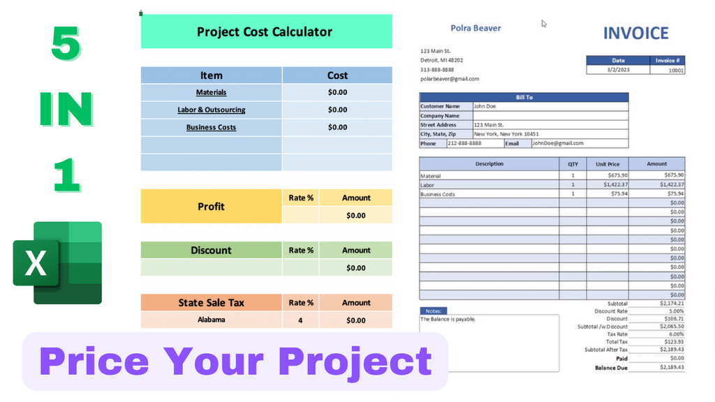 project costing excel template