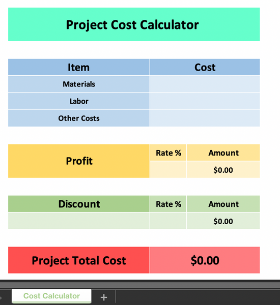 Project Price Calculator | Beginner Version ( Excel )
